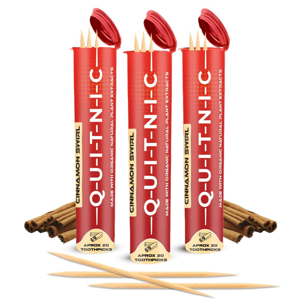Quit-NIC Infused Cinnamon Flavored Toothpicks – Nicotine-Free, Non-GMO, Kosher, Vegan, 20 Count (Pack of 3) – Extra-Strong Cinnamon Toothpicks for Adults to Help Quit Smoking