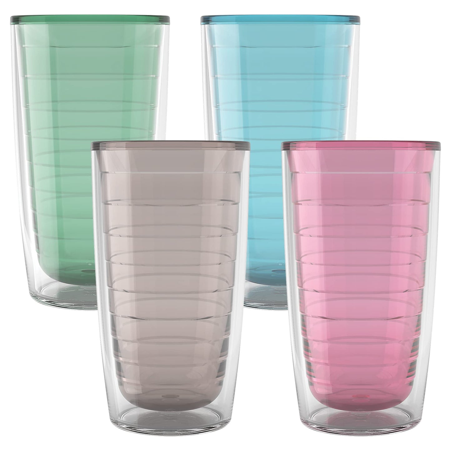 Tervis Clear & Colorful Tabletop - Bayou View Collection Made in USA Double Walled Insulated Tumbler Travel Cup Keeps Drinks Cold & Hot, 16oz - 4pk, Assorted Pastels