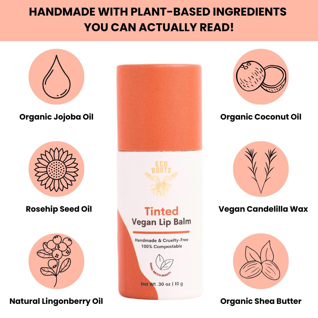 Tinted Lip Balm 2 Pack - Organic and Vegan Lip Moisturizer - Cruelty-Free, Eco-Friendly - Plastic-Free with Compostable Packaging - Made in USA Lip Balm Set
