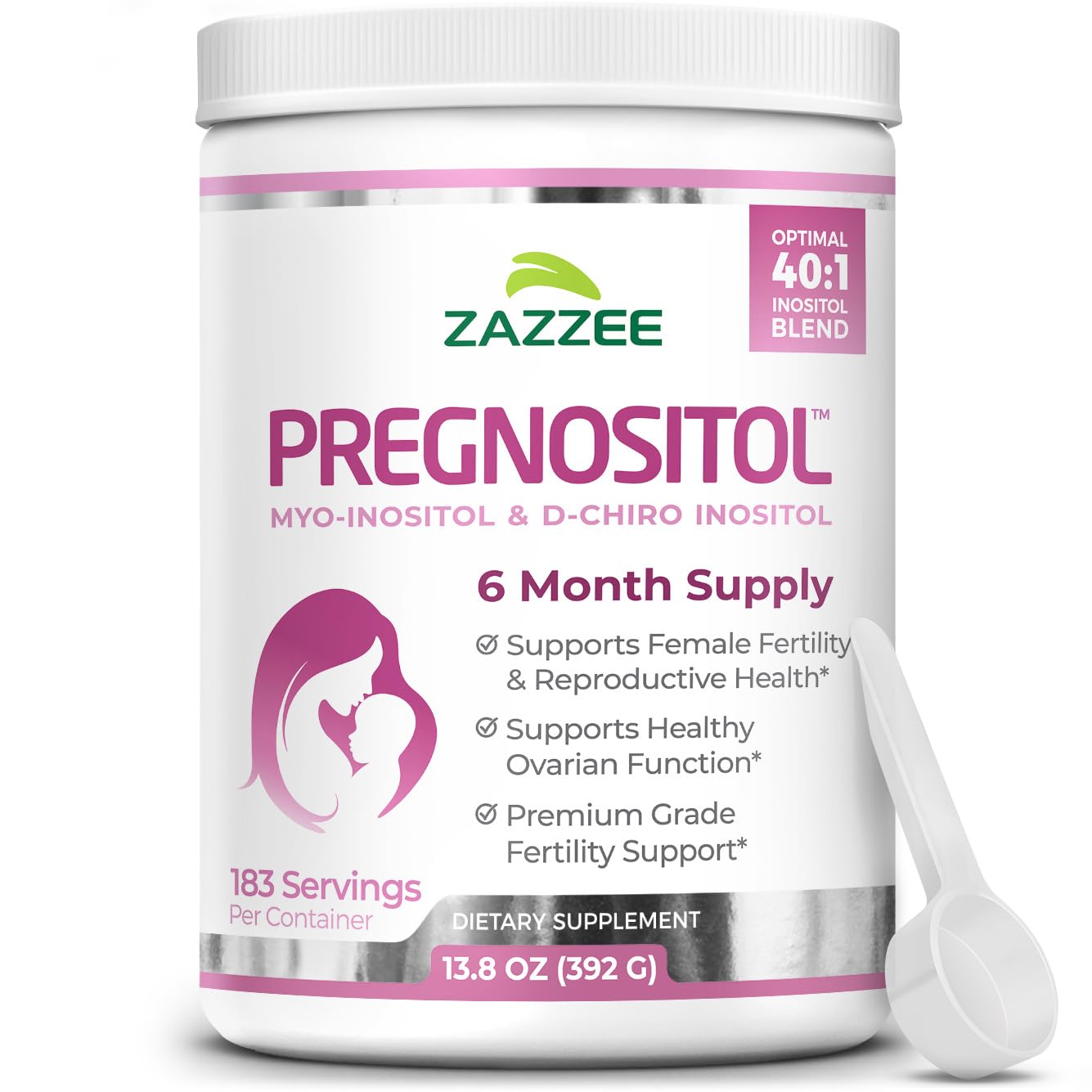 Zazzee PREGNOSITOL Powder, 6 Month Supply, Myo-Inositol and D-Chiro-Inositol 40:1 Fertility Blend, Free Scoop for Exact Dosage, Premium Balanced Formula, 183 Servings, Vegan, All-Natural and Non-GMO