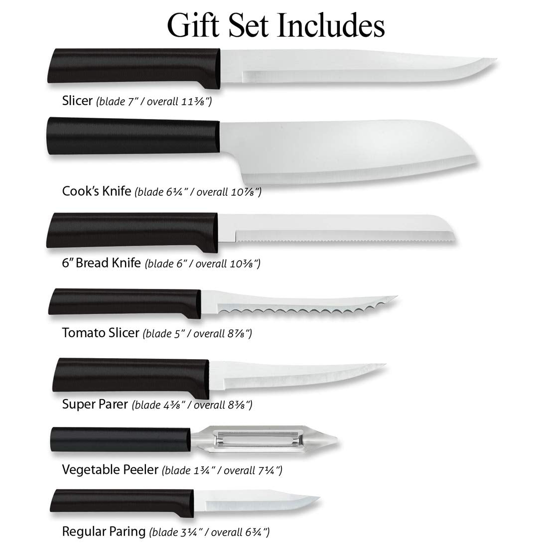 Rada Cutlery 7-Piece Starter Knife Gift Set, Black Handles