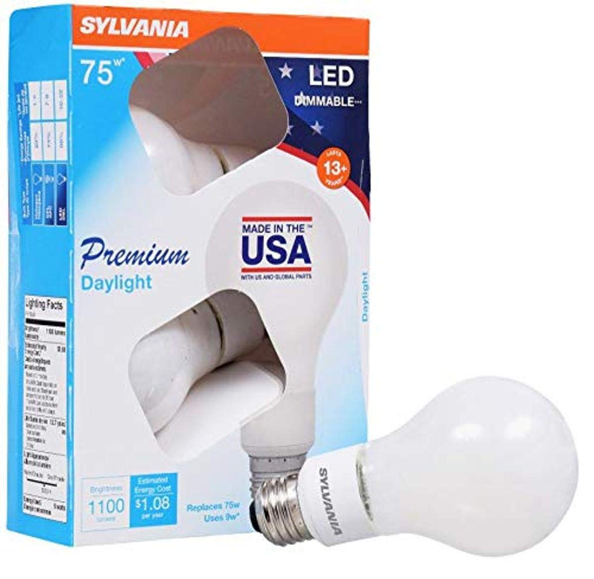 LEDVANCE, Daylight 40241 Sylvania 75 Watt Equivalent, A21 LED Light Bulbs, Dimmable, Color 5000K, Made in The USA with US and Global Parts, 4 Pack, 4 Count (Pack of 1)