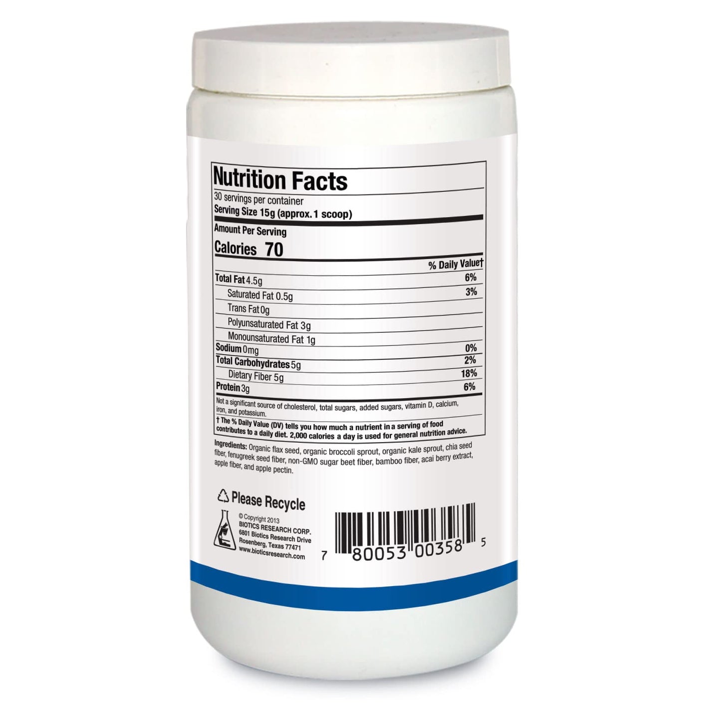 Biotics Research BioFiber Complete - 10 Whole Food Fibers (Organic & Non-GMO), 5g of Fiber Per Serving, Easy-to-Mix Powder, Prebiotic Gut Support 15.9 Oz