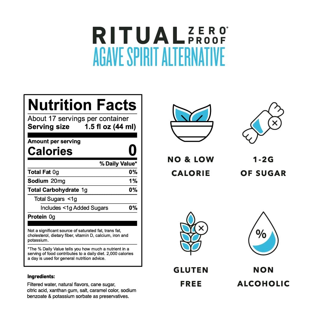 RITUAL ZERO PROOF Agave Spirit Alternative | Award-Winning Non-Alcoholic Spirit | 25.4 Fl Oz (750ml) | Zero Calories | Sustainably Made in USA | Make Delicious Alcohol Free Cocktails