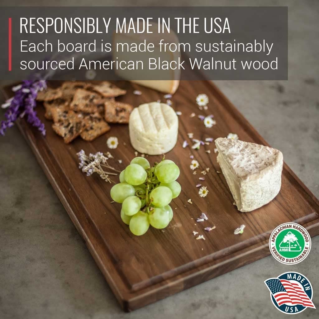 Made in USA Walnut Cutting Board by Virginia Boys Kitchens - Butcher Block made from Sustainable Hardwood