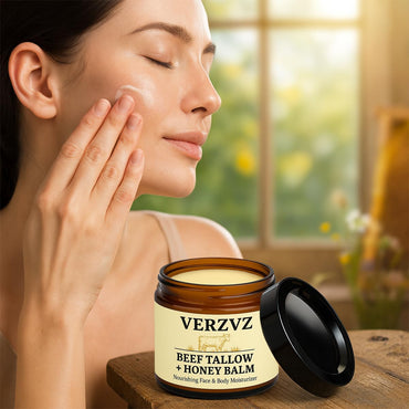Beef Tallow for Skin and Face – Tallow and Honey Balm Moisturizer, 100% Grass-Fed Beef Tallow with Raw Organic Honey, Beeswax, Olive Oil & Vitamin E – Deep Hydration – Proudly Made in USA – 2oz