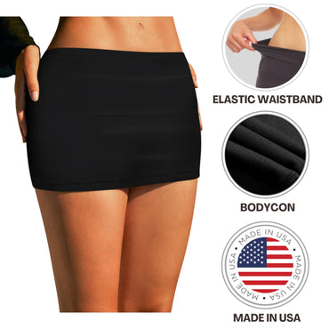 Sweet Hearts Black Mini Skirt for Women- Above Knee Elastic Waist Basic Mini Pencil Womens Skirts Bodycon Made in USA
