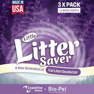 LITTLE SAVER Little Litter Saver | a New Generation Of Cat Litter Box Deodorizer | Unique Slow Release Formula | Natural Fresh Scent | Up to 15 Weeks Supply | 3 x 0.5oz bags (Lavender)
