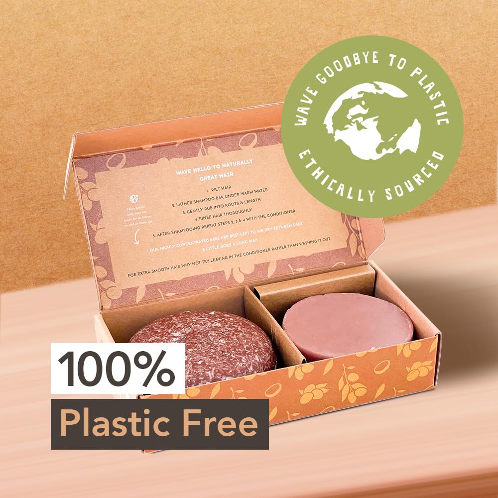 Wave Argan Oil Shampoo bar & Conditioner Bar Set - Vegan & Sulfate-Free - Handmade Moisturizing Solid Bars for All Hair Types - Convenient for Travel, Long-Lasting, (80-120 Uses) - Argan Oil