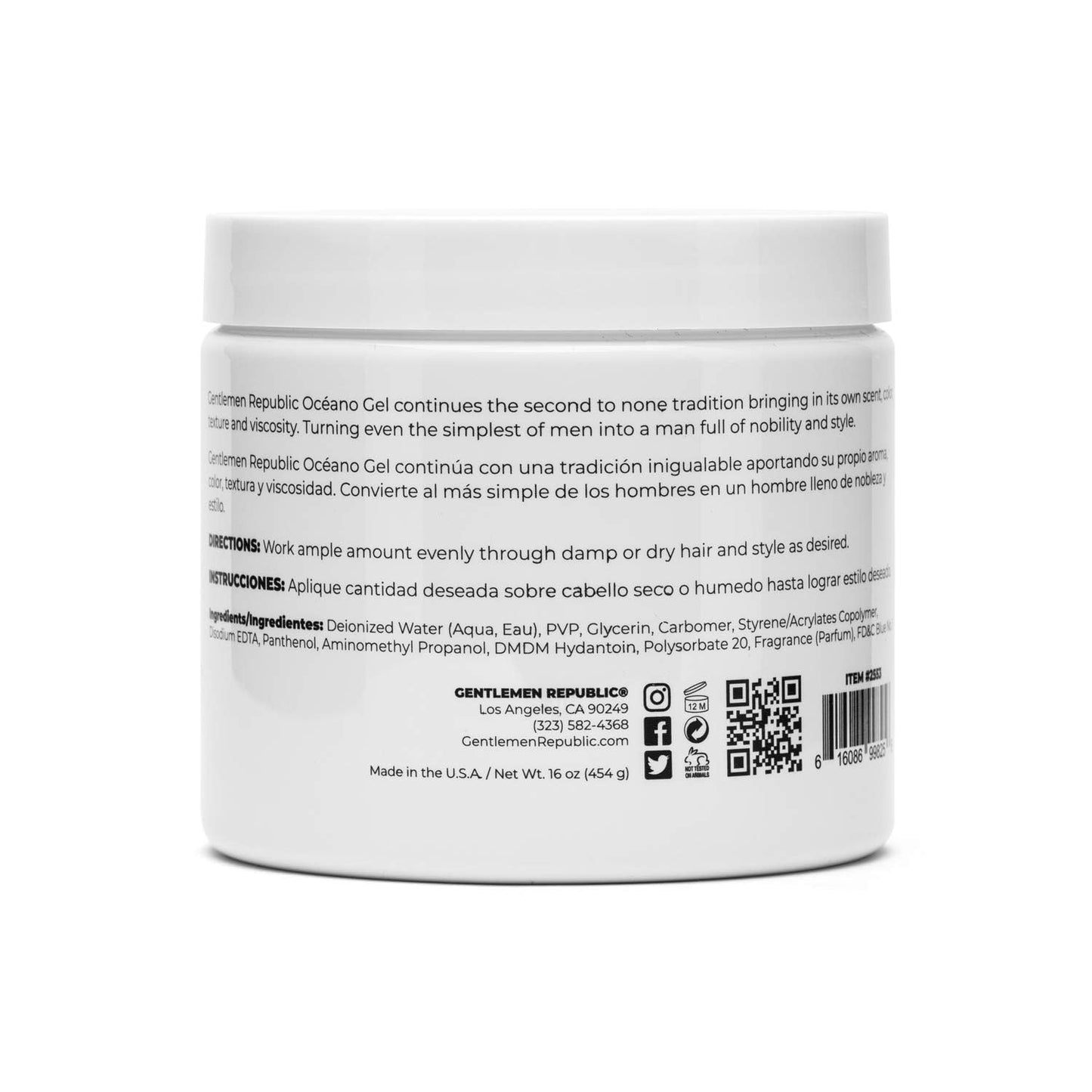 Gentlemen Republic Oceano Men's Hair Gel 16oz W/Pump - Strong Touchable Hold and High Shine Styling Gel for Hair, 100% Alcohol-Free Professional Formula with Fresh Scent, Mens Hair Product Made in USA