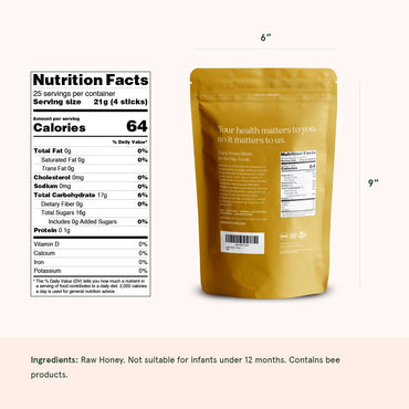 SBO Honey Sticks - 100 Count of Raw Unfiltered Non-GMO Single Serve Pure Honey Stick Packets for Tea and Snacks - Made in the USA