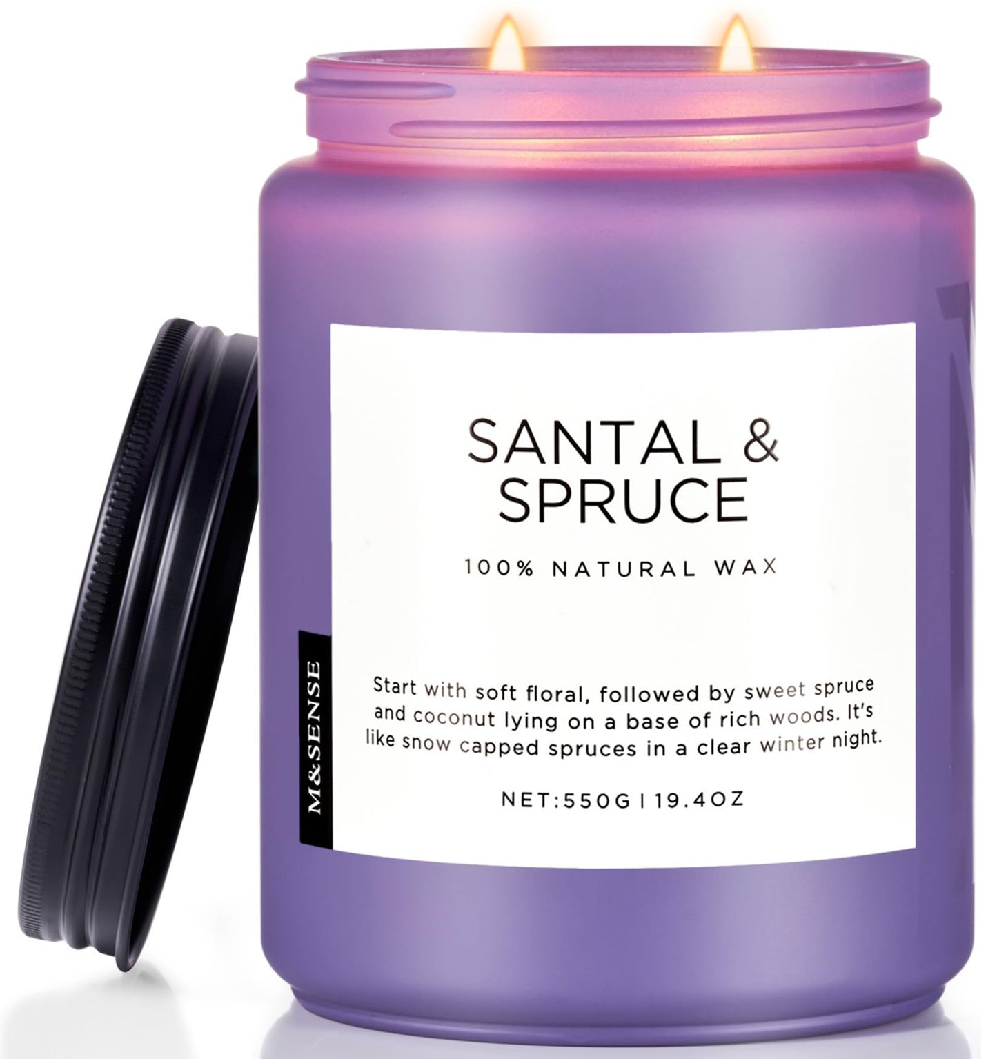 M&SENSE Santal Spruce Coconut Soy Candles for Home Scented, 19.4oz 110 Hour Slow Burning Large Candle Gift for Stress Relief, Meditation, Relaxing SPA, Best Smelling Christmas Gifts