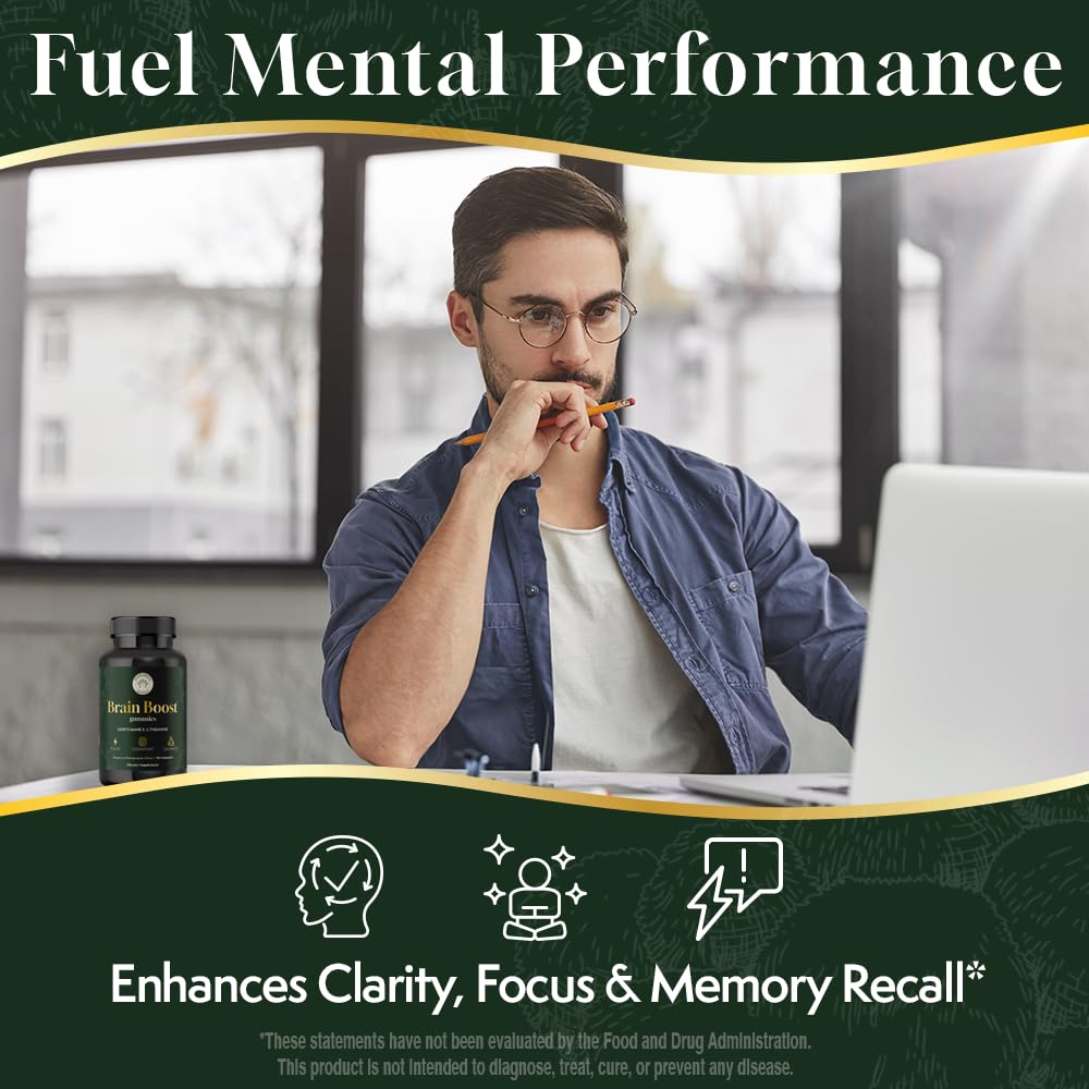 Lion’s Mane Mushroom Gummies 10:1 Extract & L-Theanine 200mg Nootropic Brain Gummies – 30 Day Supply – Memory & Focus Support – Calm Energy – Vegan, Caffeine Free