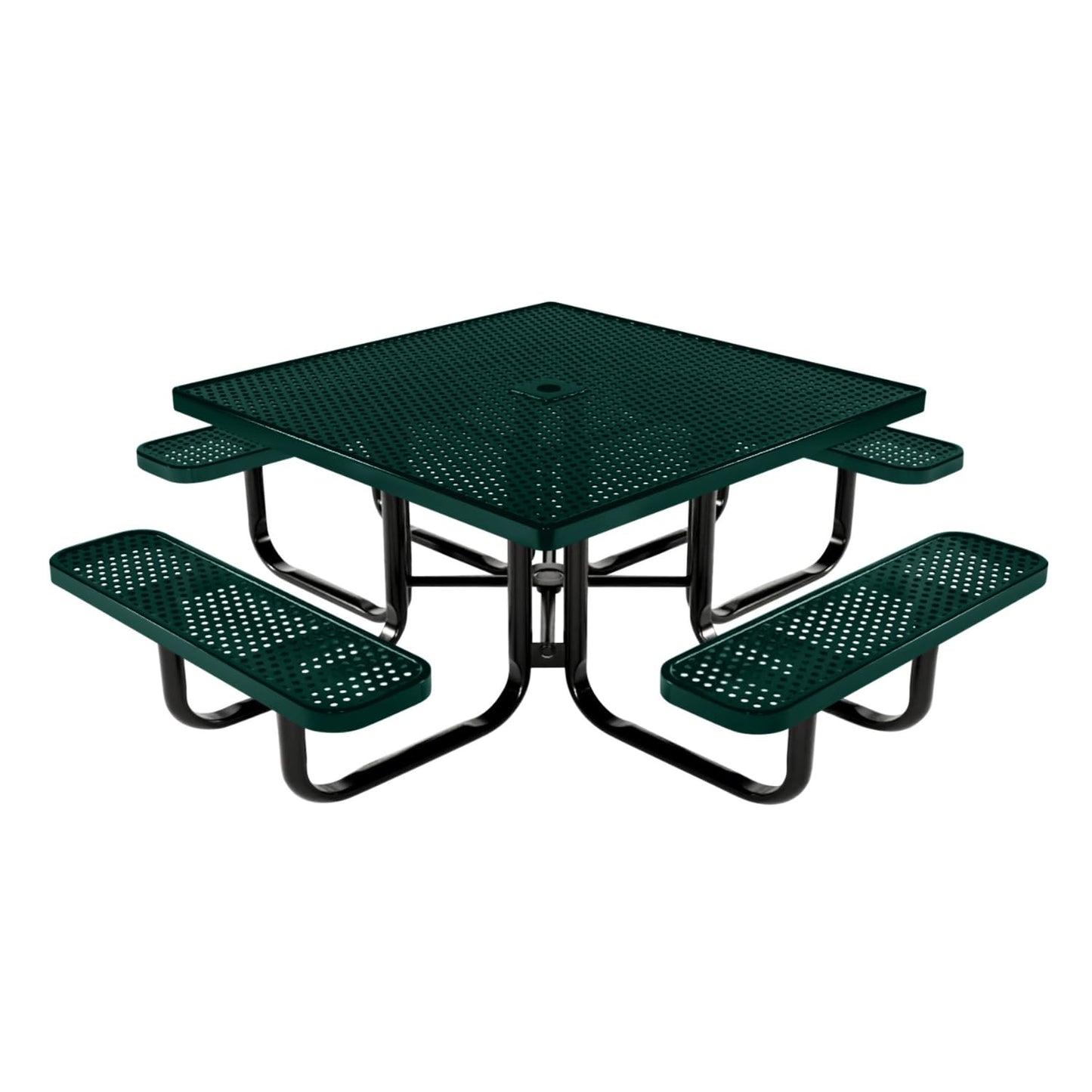 Coated Outdoor Furniture Heavy-Duty Portable Outdoor Kids Table with Umbrella Hole, Punched Steel Kids Picnic Table, Commercial-Grade, Made in America (46 In, Square, Childrens, Textured Dark Green)