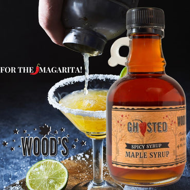 WOOD'S “Ghosted” Maple Syrup – Ghost Pepper Infused | Sweet & Spicy Flavor Fusion | Small-Batch Vermont Syrup with Real Ghost Pepper Extract | Vegan, Natural, Eco-Friendly | Great for Cocktails, BBQ, Glazes & More |8.45 Fl Oz (250mL)