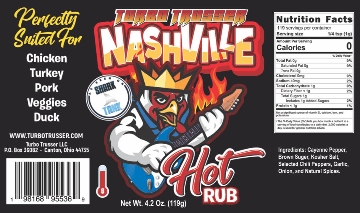 Turbo Trusser | Nashville Hot Rub | For Chicken, Turkey, Duck, Pork & Veggies | Signature Fiery Flavor of Nashville Hot | Made in the USA | 4.2 Oz