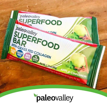 Paleovalley: Superfood Bars with Grass Fed Bone Broth Protein - Apple Cinnamon - 12 Bars - All Organic Ingredients with 10 Antioxidant-Rich Superfoods - No Gluten, Grains, Soy or Added Sugar