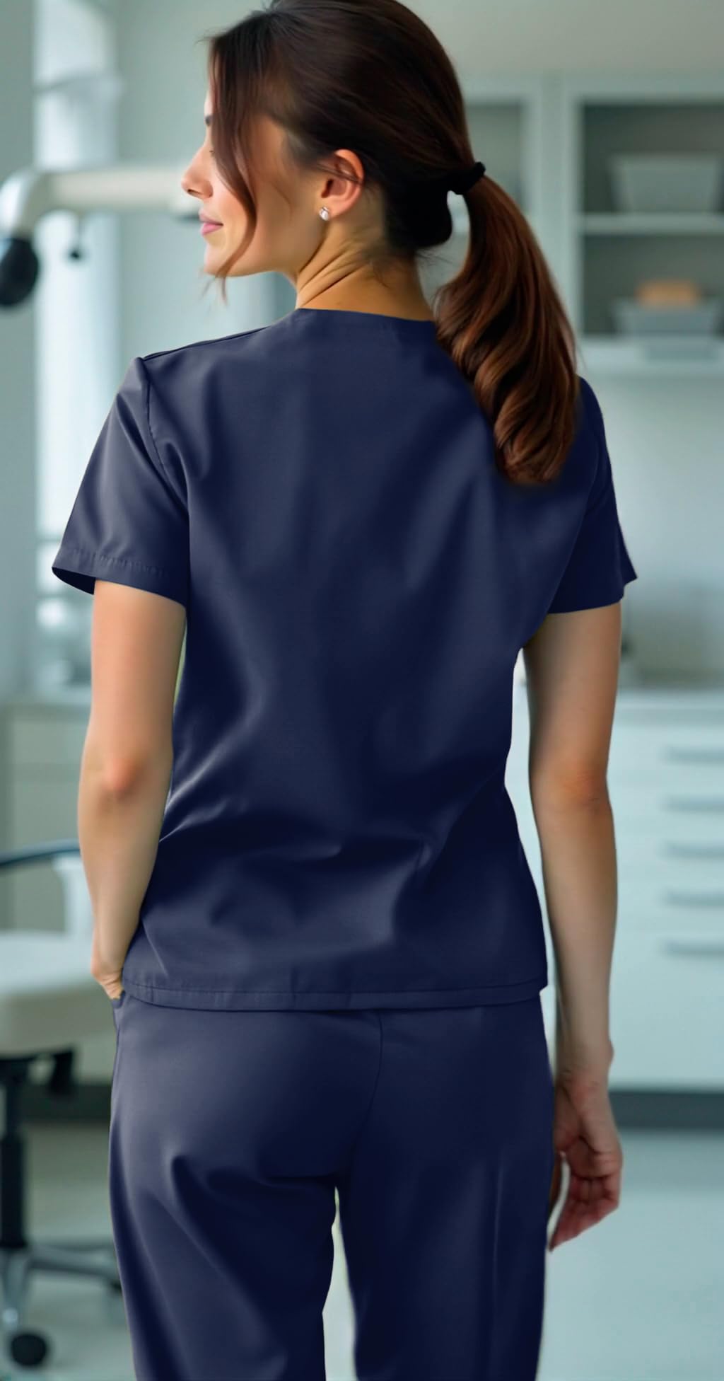 Made in USA Women's V-Neck Scrub Top Shirt - Comfortable, Durable, and Functional - Nurse Doctor Med Tech Scrubs, Navy, M
