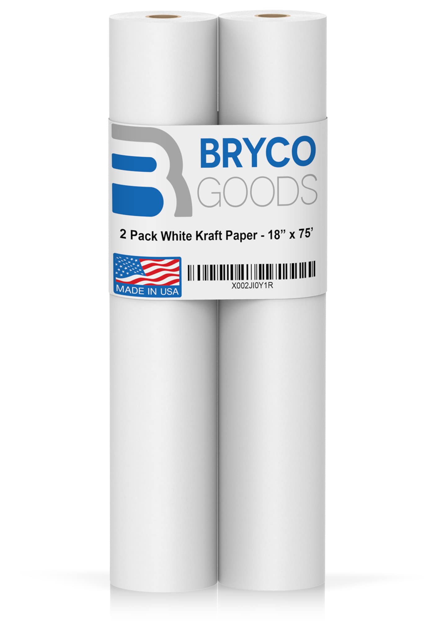 Bryco Goods 18” x 75’ (900″) Kraft Paper Roll - Pack of 2 - Ideal for Paints - Wall Art - White Easel Paper - Drawing Art Paper - Bulletin Board Paper - Gift Wrapping Paper - Kids Crafts - Made in USA