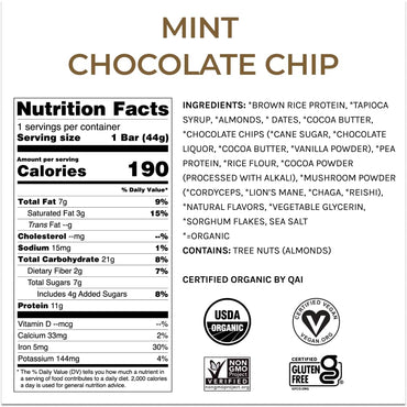 Organic Functional Mushroom Vegan Protein Bars | Made in USA | Full Dose (1500mg) Lions Mane, Chaga, Reishi & Cordyceps Bars | Plant Protein Bars w/ Adaptogens & Superfoods