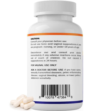 Vitamatic Boric Acid Vaginal Capsule Shell Suppositories 600 mg USP Grade Boric Acid in Vegetarian Capsule Shell - 60 Count