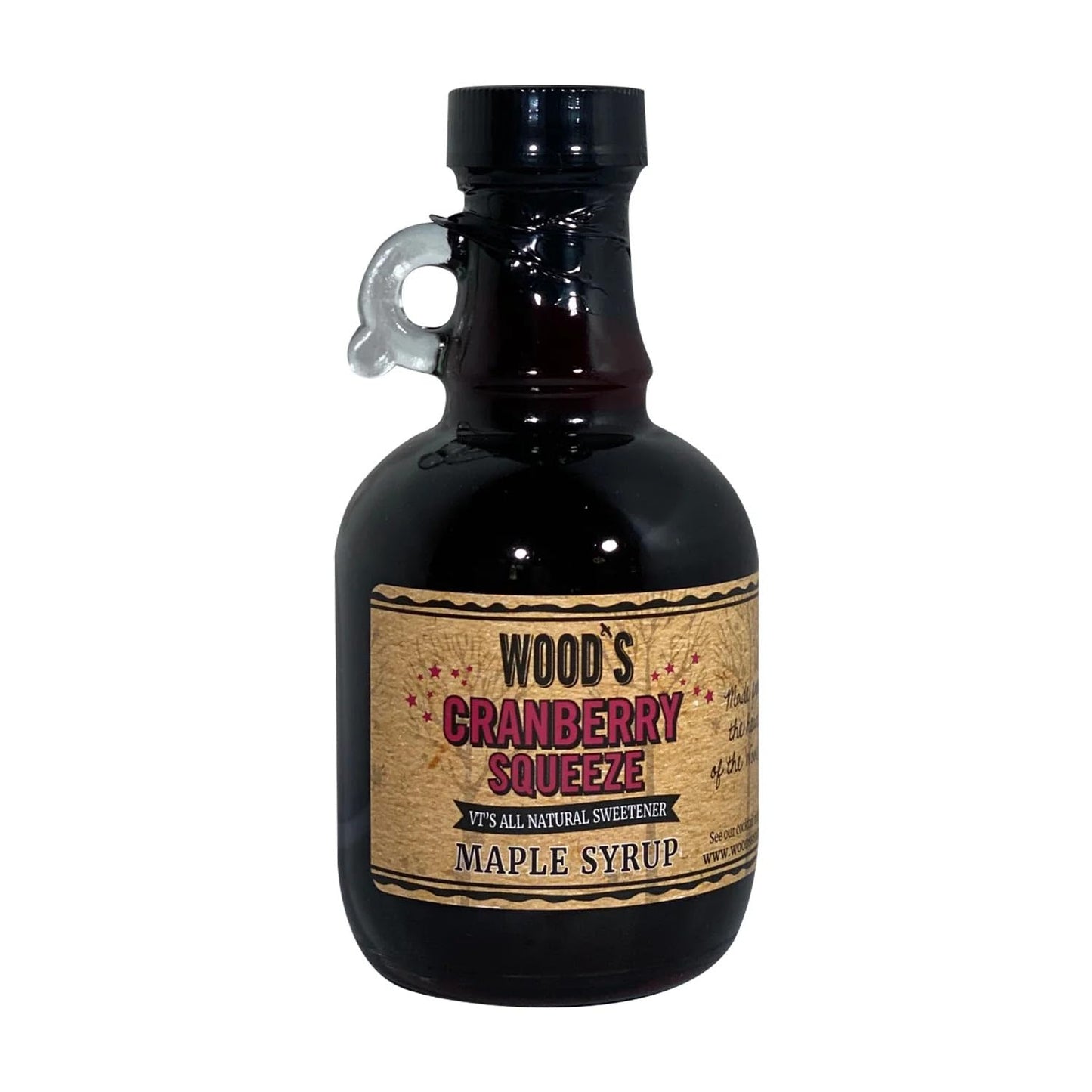 WOOD'S Cranberry Squeeze Maple Syrup – Small-Batch Vermont Maple Syrup Infused with Tart & Tantalizing Cape Cod Cranberries | All-Natural Vegan Sweetener for Pancakes, Cocktails, Glazes & Baking | 8.45 Fl Oz (250mL)