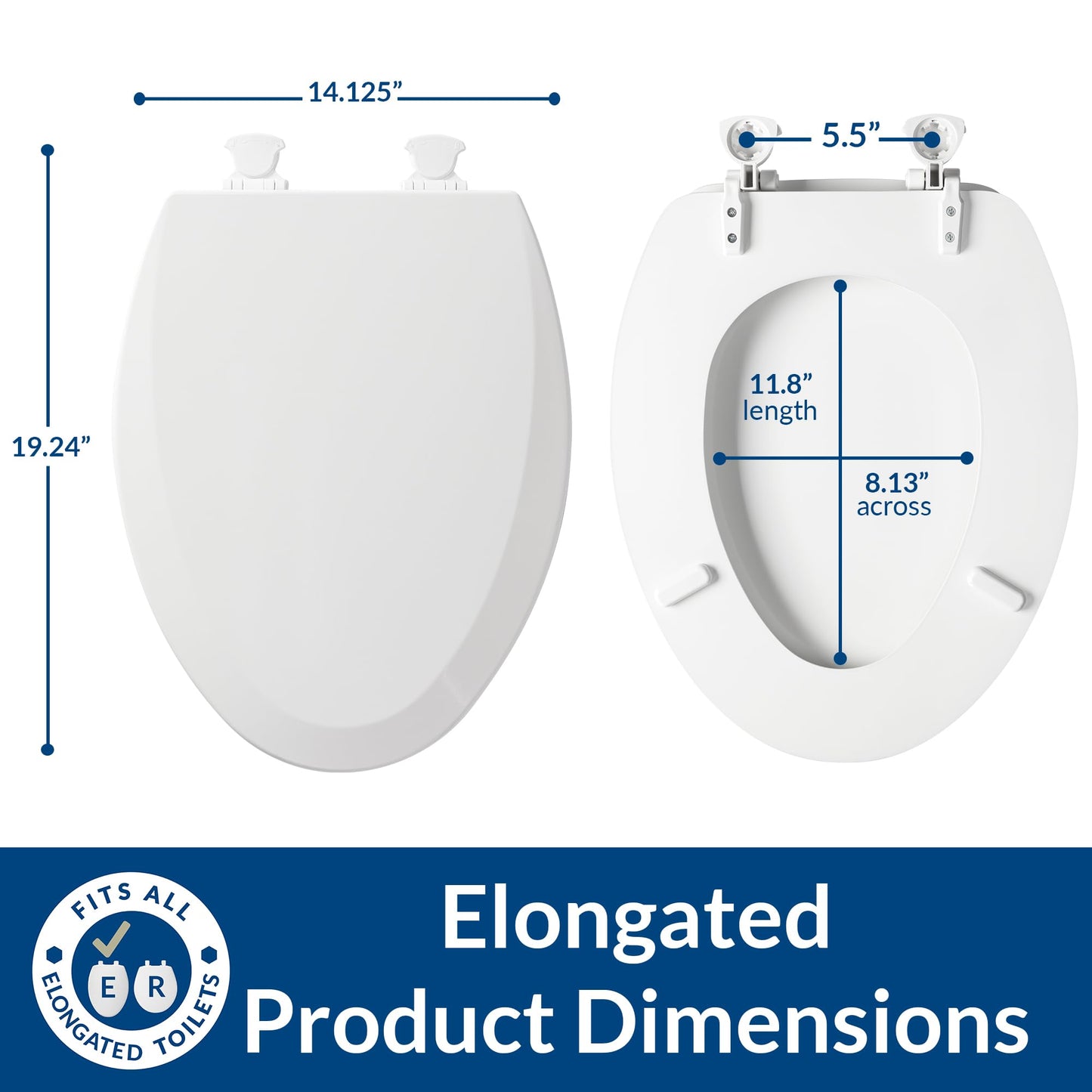 Bemis 1500EC Durable Wood Toilet Seat with Easy Clean Hinges, Made in USA, Elongated, White