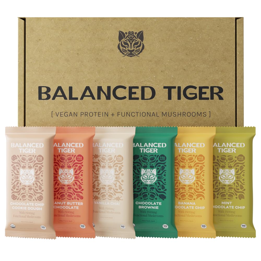 Organic Functional Mushroom Vegan Protein Bars | Made in USA | Full Dose (1500mg) Lions Mane, Chaga, Reishi & Cordyceps Bars | Plant Protein Bars w/Adaptogens & Superfoods