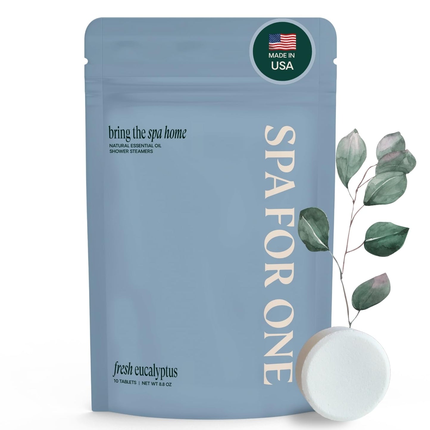 Spa For One Aromatherapy Shower Steamers 10 Pack - Made in USA with Natural Eucalyptus Essential Oils - Gifts for Fathers Day, Birthday Gifts for Women and Men, Stress Relief & Relaxation