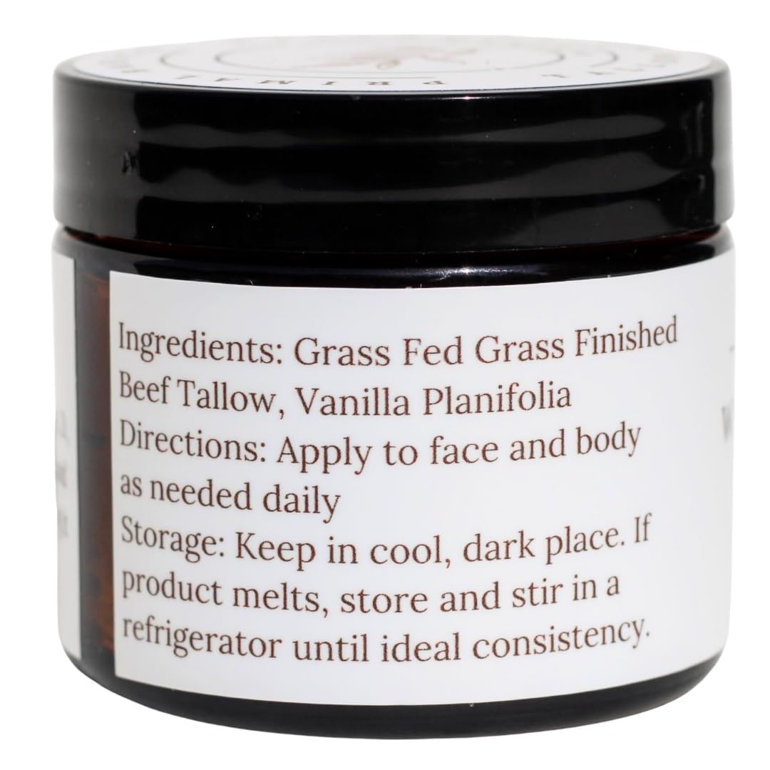 Primal Basics 100% Grass Fed Grass Finished Whipped Vanilla Beef Tallow Moisturizer/Body Balm for Face, Body, Oily, Dry, Sensitive Skin -Contains Vitamins A, D, E, K -USA Made