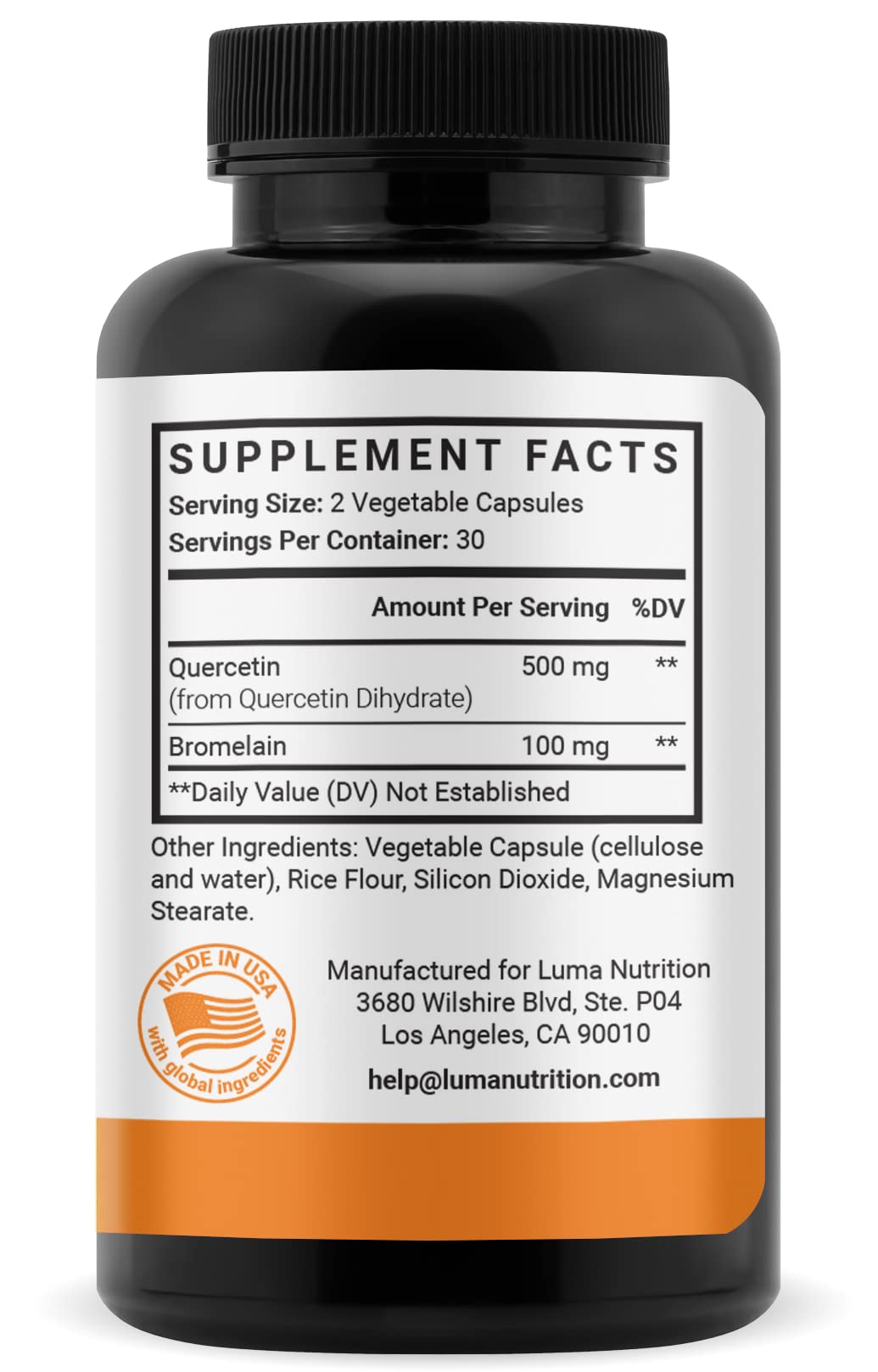 Luma Nutrition Quercetin 500mg - Quercetin with Bromelain Supplement - Antioxidant - Immune Support - Vegan & Gluten-Free - 60 Capsules
