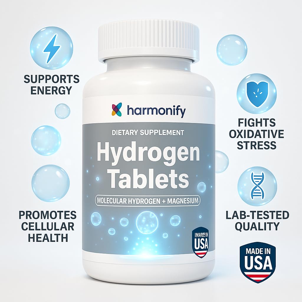 HARMONIFY Hydrogen Water Tablets for Drinking Water - Molecular Hydrogen + Magnesium for Cellular Health, Antioxidant Support & Energy - 60 H2 Tabs