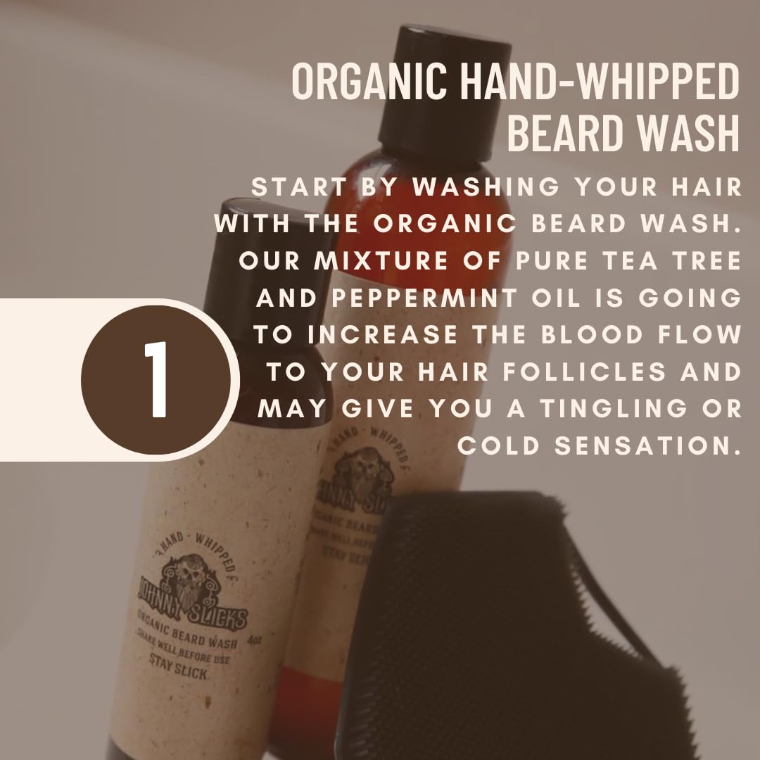 Johnny Slicks Hair and Beard Grooming Kit | Organic Pomade, Beard Oil, Beard Wash | USA Made, Veteran Owned (Anti-Itch, Anti-Dandruff, Promotes Growth), Original Scent