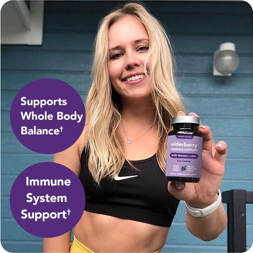 Vitamin Bounty Organic Elderberry Capsules – Sambucus Elderberry with Vitamin C and Zinc – Immune System Boosters for Adults – Antioxidant Formula for Immune Support– Non-GMO, 60 Capsules