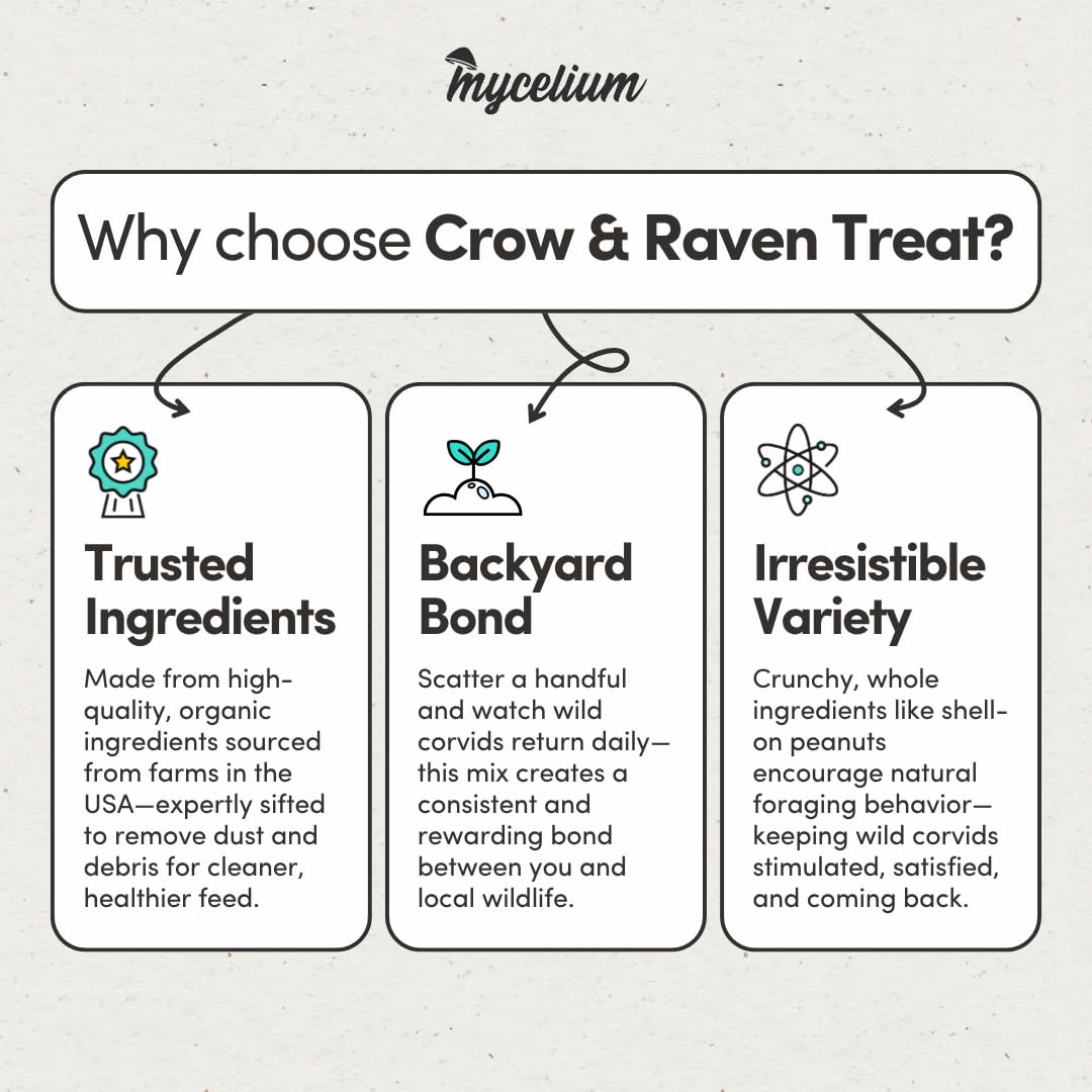 Mycelium Crow & Raven Treat 5 lbs | Wild Bird Feed for Crows, Ravens & Corvids | Whole Corn, in-Shell Peanuts & Walnuts | High-Energy Foraging Mix | Brain, Heart & Feather Support | Organic & Non-GMO