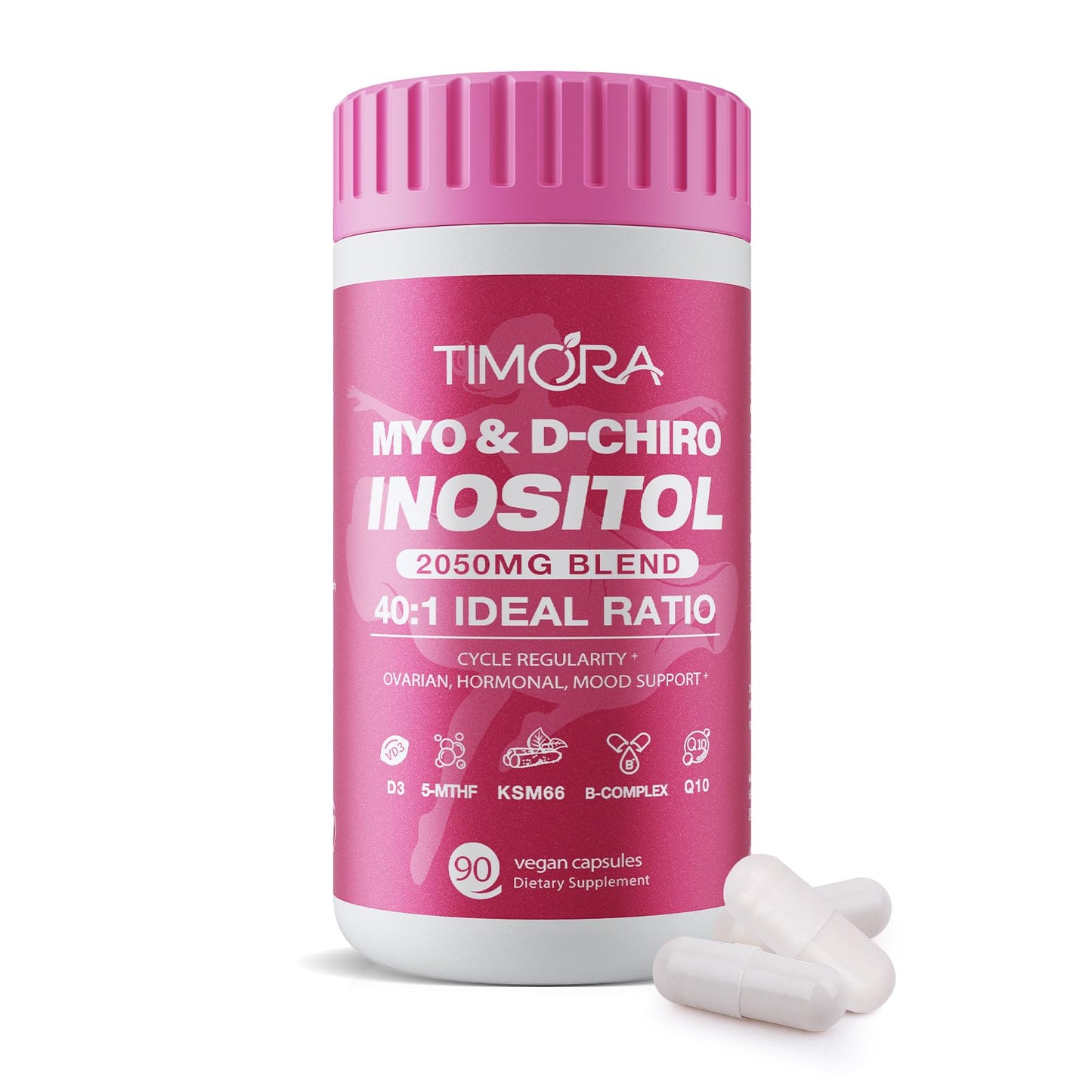 TIMORA 14-in-1 Myo-Inositol & D-Chiro Inositol Supplement for Women, Targeted 40:1 Ratio Plus Folate (5-MTHF) for Regular Cycles, Hormone Balance & Ovarian Support with KSM66 Ashwagandha, Vitamins D3