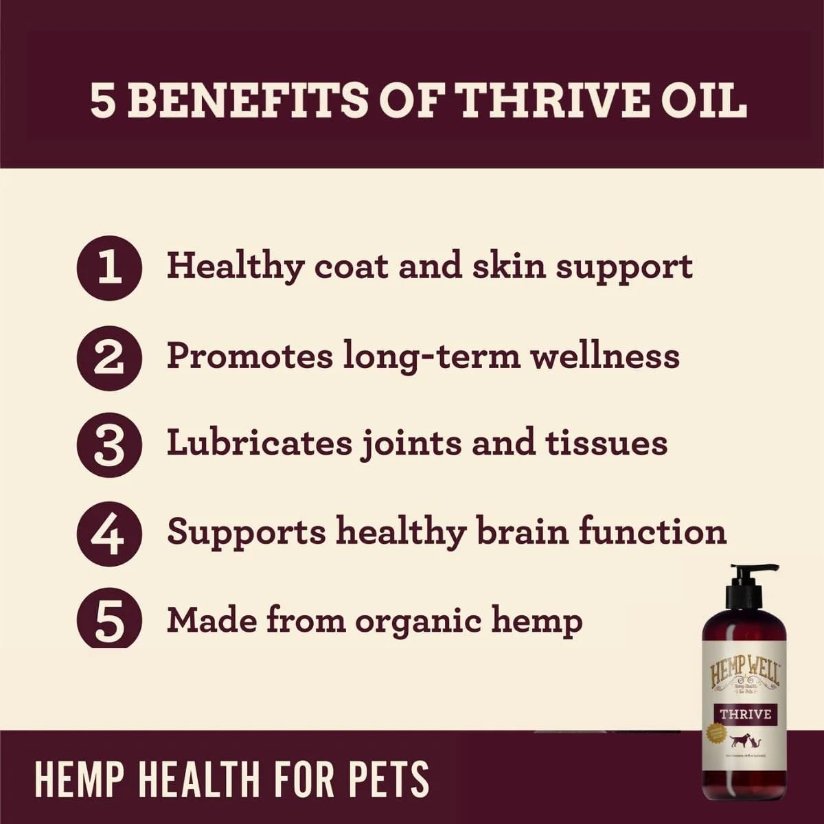 Hemp Well Thrive Oil for Dogs and Cats – Supports Hip, Joint, and Heart Health, Promotes Immune System, and Promotes Healthy Skin from Seasonal Allergies, Organically Sourced - 16 Ounces