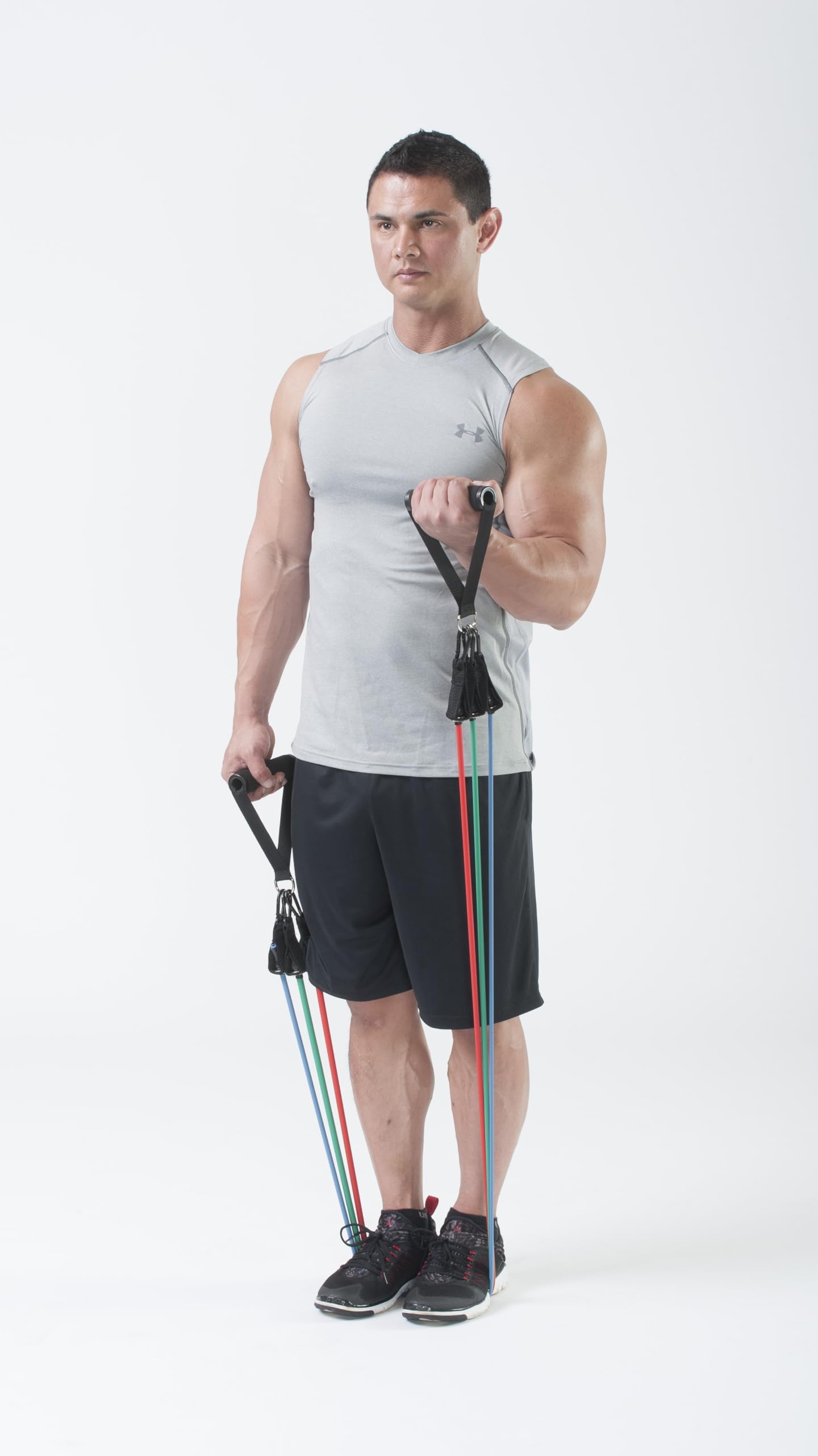 Black Mountain Products Resistance Band Set with Door Anchor, Ankle Strap, Exercise Chart, and Carrying Case, 48"