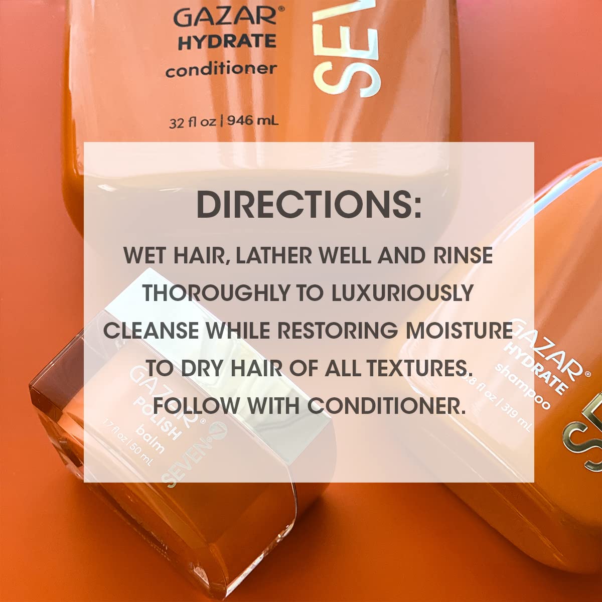 SEVEN Hair Care Gazar Hydrate Shampoo for Women & Men, Sulfate & Paraben Free, Cruelty Free with Pro Vitamin B5, Sugarcane + Moisturizing Cactus Flower for Dry Hair, Made in USA, 32oz