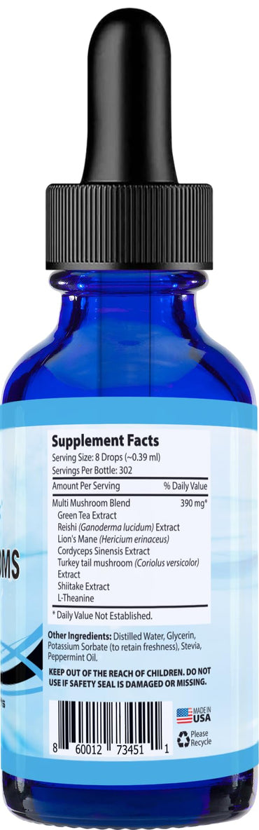 Absonutrix Multi Mushrooms l theanine Supplement, 390 mg, 4 Oz Liquid, 302 Servings, Made in USA, Quick Absorption, Quality Potent Ingredients, Non-GMO, GMP Certified Facility, Cruelty-Free Products