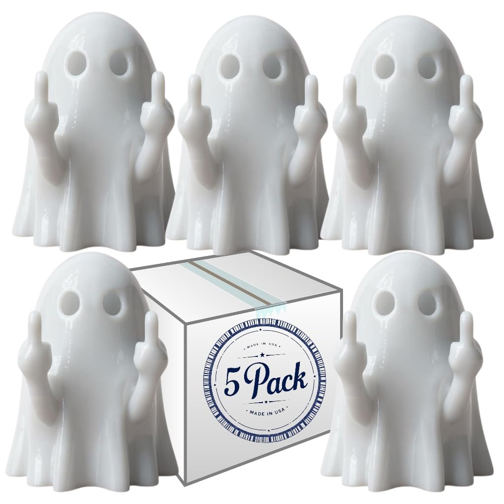 Colonial Depot Finger Flip Off Ghost Figurines, 5 Pack, Funny Halloween Decor Gag Gift, Made in USA