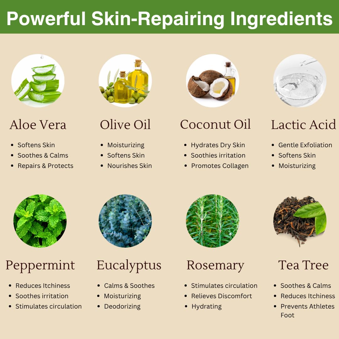 Natural Escapes Peppermint + Rosemary, Eucalyptus & Tea Tree Foot Cream for Dry Cracked Heels and Feet - Moisturizing Foot Lotion for Cracked Heel Repair - Callus Remover with Lactic Acid (4 oz)