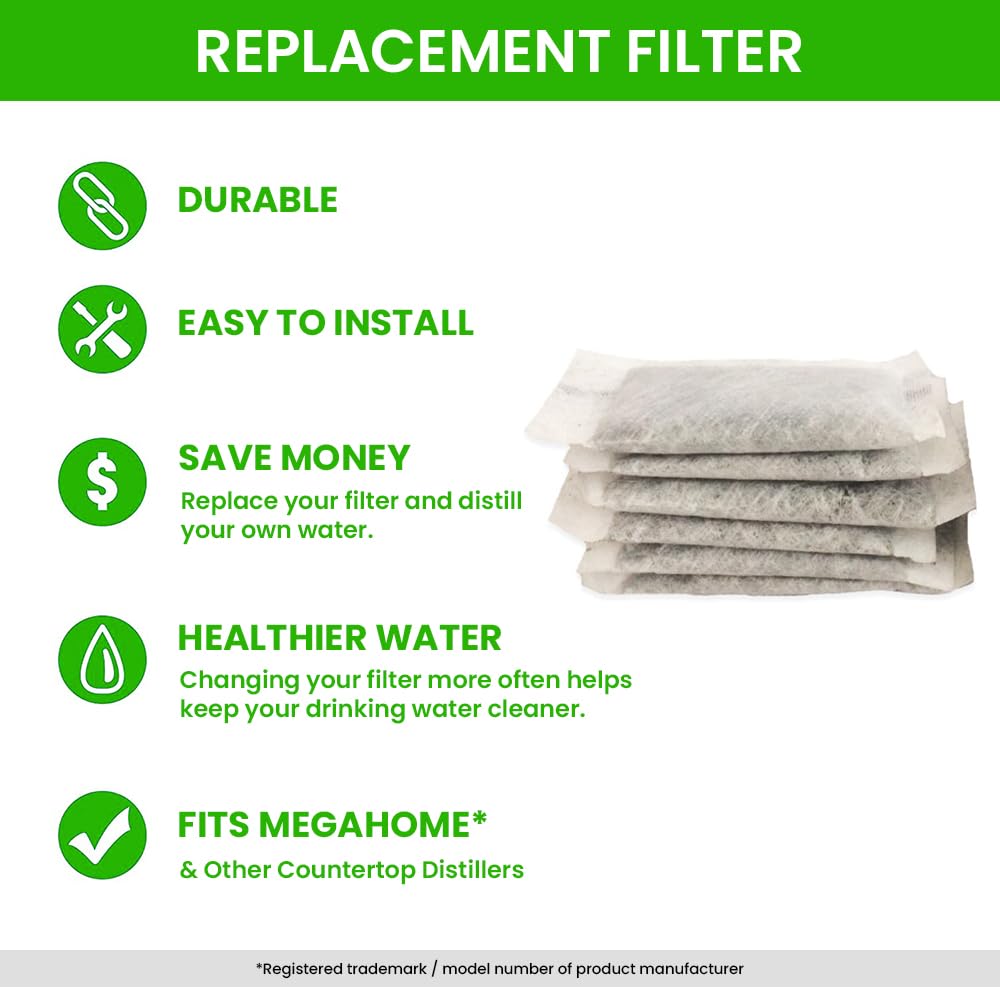 Green Piece® Activated Charcoal Water Filter Replacements (Made in USA) - Great for Megahome and Other Countertop Water Distillers - Deluxe Version