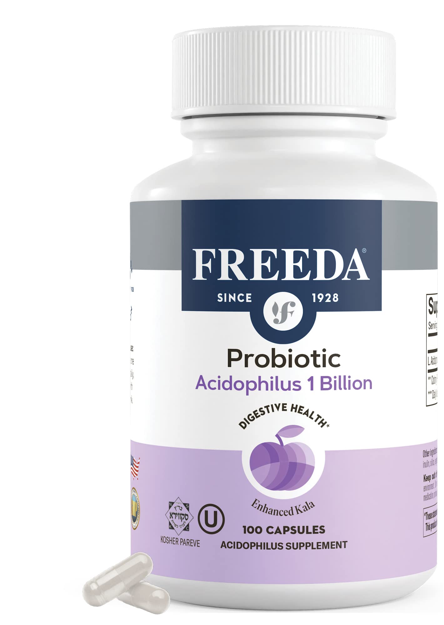 FREEDA Acidophilus Probiotic 1 Billion CFU – Lactobacillus Acidophilus with Organic Inulin & Blue Agave – Digestive Health, Regularity & Immune Support – Vegan, Kosher, Non-GMO (100 Capsules)