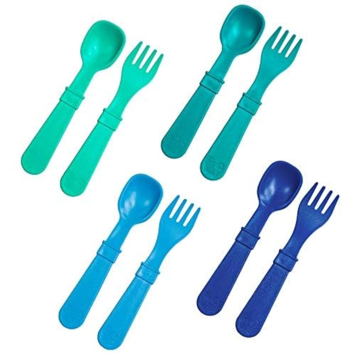 Re-Play Toddler Forks and Spoons Set - 4x4 Toddler Utensils Set - Dishwasher and Microwave Safe - Made in USA - Set of 8-5.8" x 1.2" x 0.2" - A True Blue