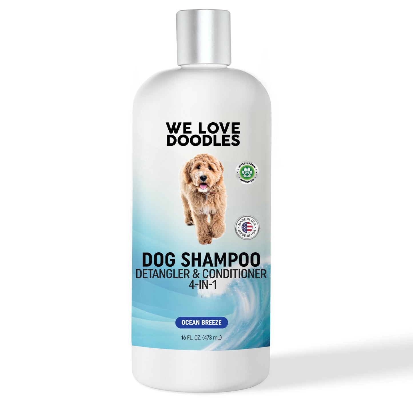 We Love Doodles Dog Shampoo, Conditioner, & Detangler - Shampoo for Dogs, Goldendoodles, Poodles & Doodles, for Matted Pet Hair & Sensitive Skin, Made in The USA, Ocean Breeze, 16 oz