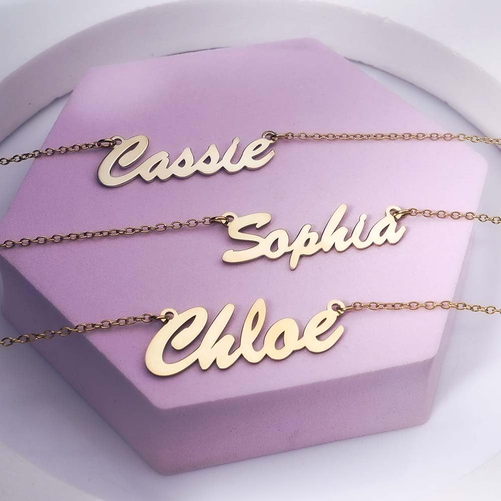 PicturesOnGold.com Custom Name Necklace For Women Personalized in Stainless Steel Personalized with any Name or Word (Stainless Steel Script)