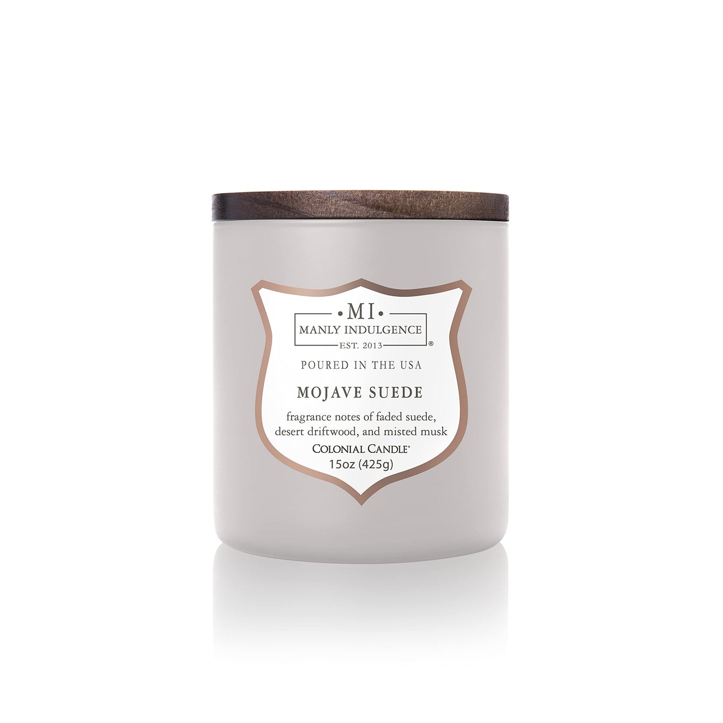 Manly Indulgence Mojave Suede Scented Jar Candle, Signature Collection, Wood Wick, Grey, 15 oz - Up to 60 Hours Burn