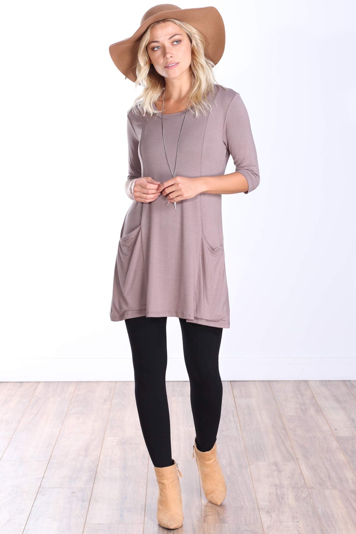 Popana Womens 3/4 Sleeve Tunic Top With Pockets for Leggings Made In USA