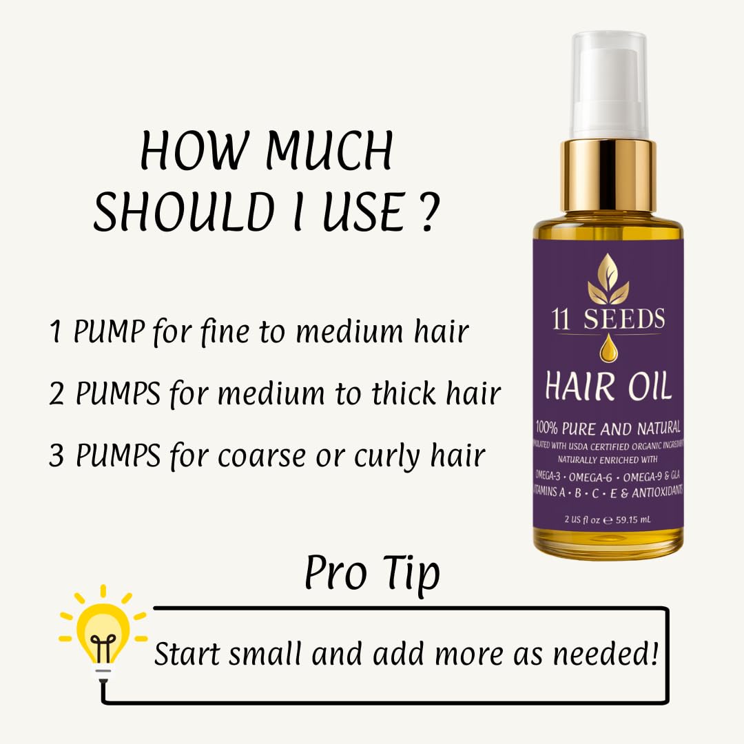 Hair Oil Naturally Enriched with Omega-3-6-9, GLA, Vitamins A, B, C, E, Lightweight Blend Supports Revitalize, Shine, Frizz Control, Color Safe, Helps Reduce Split Ends, UV & Heat - Silicone Free